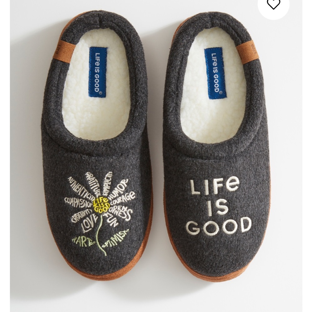 Life Is Good fleece clog slippers